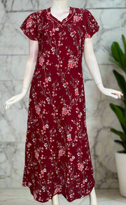 Maroon Floral Chiffon Nighty. Delicate Chiffon | Laces and Frills