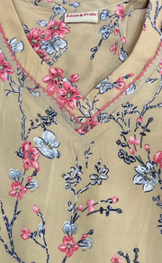 Beige Floral Chiffon Nighty. Delicate Chiffon | Laces and Frills