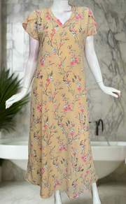 Beige Floral Chiffon Nighty. Delicate Chiffon | Laces and Frills