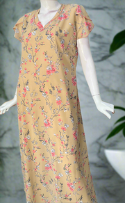 Beige Floral Chiffon Nighty. Delicate Chiffon | Laces and Frills