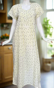 Light Yellow Tiny Floral Boutique Cotton Nighty . Pure Durable Cotton | Laces and Frills