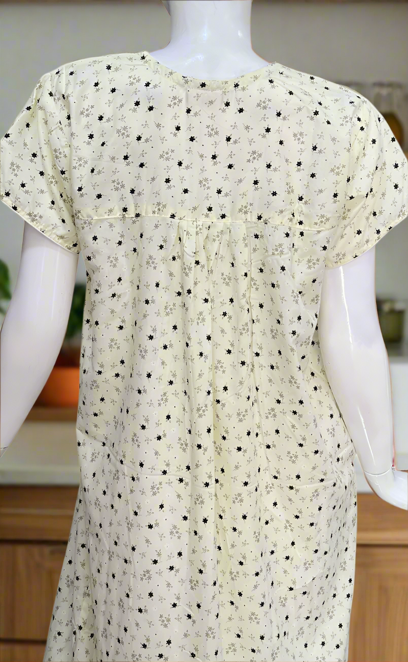 Light Yellow Tiny Floral Boutique Cotton Nighty . Pure Durable Cotton | Laces and Frills