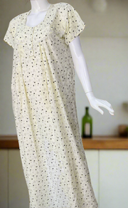 Light Yellow Tiny Floral Boutique Cotton Nighty . Pure Durable Cotton | Laces and Frills