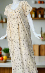 Peach Tiny Floral Boutique Cotton Nighty . Pure Durable Cotton | Laces and Frills