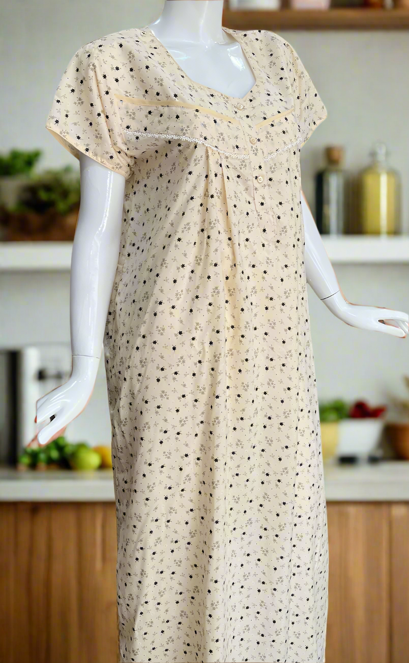 Peach Tiny Floral Boutique Cotton Nighty . Pure Durable Cotton | Laces and Frills