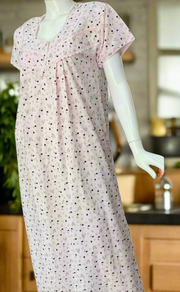 Pink Tiny Floral Boutique Cotton Nighty . Pure Durable Cotton | Laces and Frills