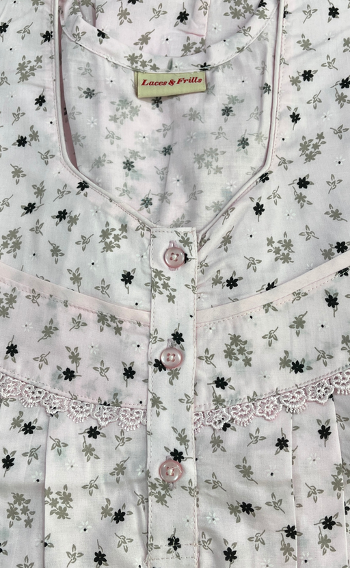Pink Tiny Floral Boutique Cotton Nighty . Pure Durable Cotton | Laces and Frills