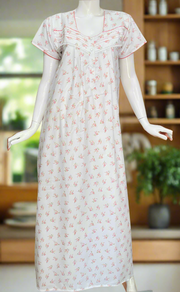 White/Red Floral Boutique Cotton Nighty . Pure Durable Cotton | Laces and Frills