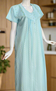 Light Blue Dots Pure Cotton Nighty. Pure Durable Cotton | Laces and Frills