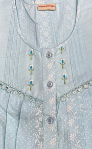 Light Blue Dots Pure Cotton Nighty. Pure Durable Cotton | Laces and Frills