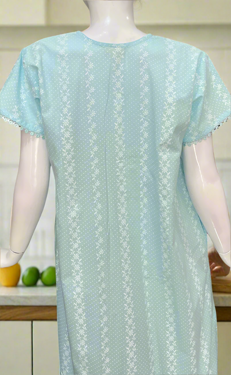 Light Blue Dots Pure Cotton Nighty. Pure Durable Cotton | Laces and Frills