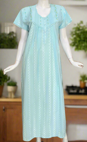 Light Blue Dots Pure Cotton Nighty. Pure Durable Cotton | Laces and Frills
