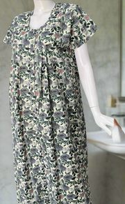 Off White/Grey Garden Full Open Pure Cotton Nighty. Pure Durable Cotton | Laces and Frills