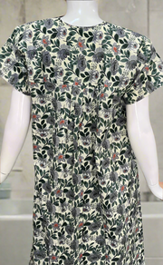 Off White/Grey Garden Full Open Pure Cotton Nighty. Pure Durable Cotton | Laces and Frills