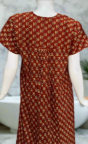 Maroon Tiny Flora Full Open Pure Cotton Nighty. Pure Cotton | Laces and Frills