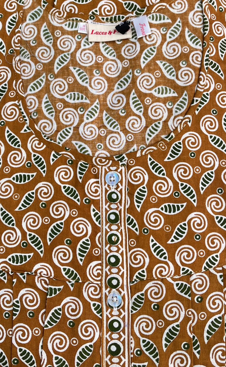 Mustard Jaipura Full Open Pure Cotton Nighty. Pure Cotton | Laces and Frills