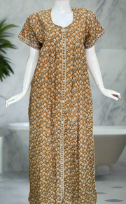 Mustard Jaipura Full Open Pure Cotton Nighty. Pure Cotton | Laces and Frills