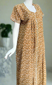 Mustard Jaipura Full Open Pure Cotton Nighty. Pure Cotton | Laces and Frills