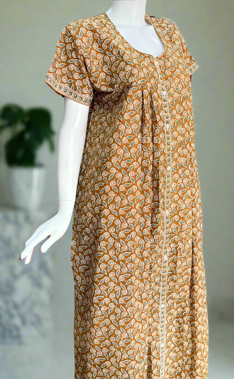 Mustard Jaipura Full Open Pure Cotton Nighty. Pure Cotton | Laces and Frills