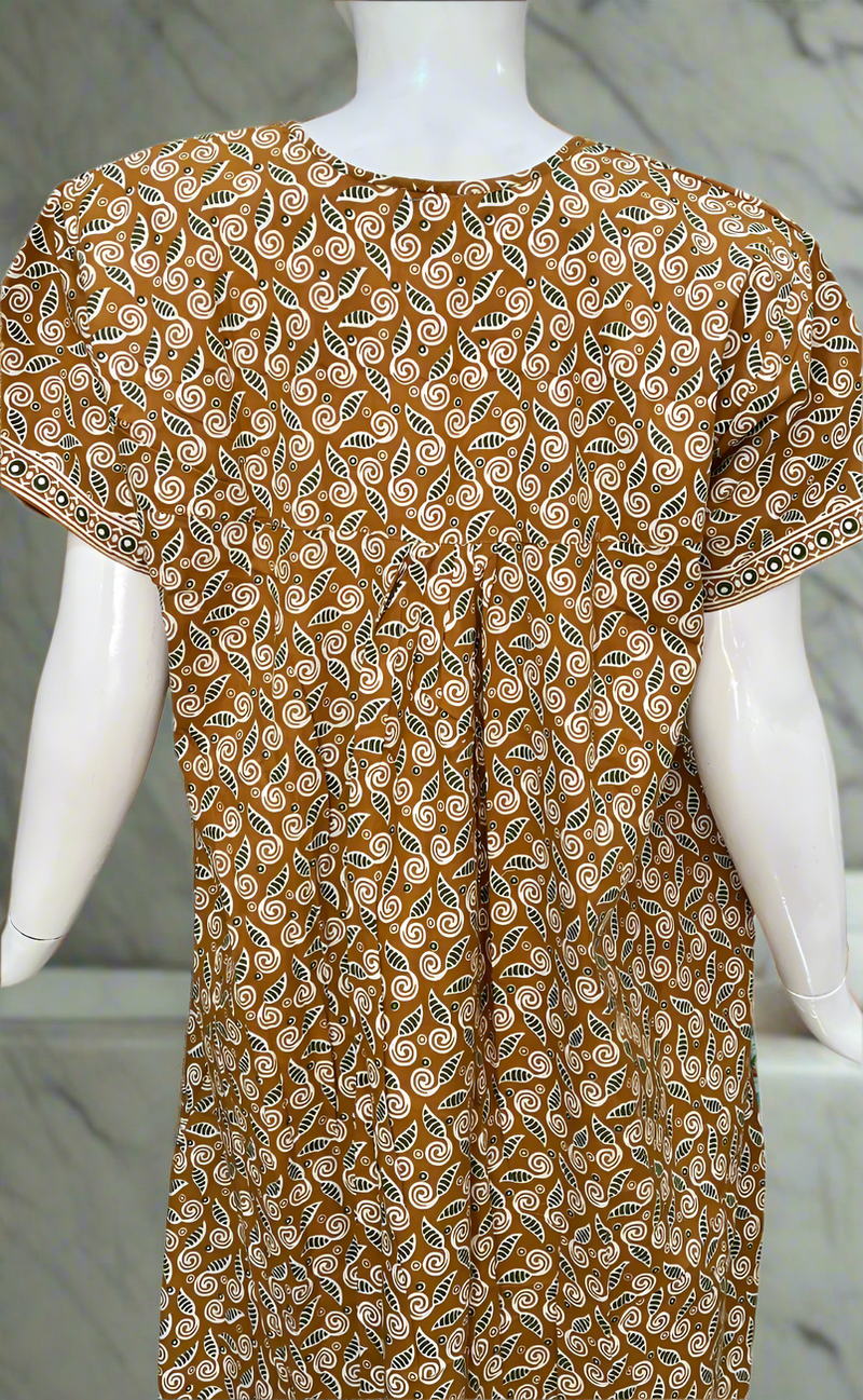 Mustard Jaipura Full Open Pure Cotton Nighty. Pure Cotton | Laces and Frills