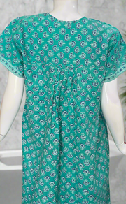 Sea Green Floral Full Open Pure Cotton Nighty. Pure Cotton | Laces and Frills