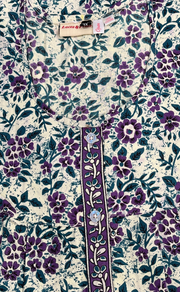 Teal Green/Purple Garden Full Open Pure Cotton Nighty. Pure Cotton | Laces and Frills