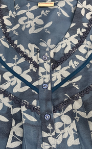 Green Leafy Spun Long Sleeves Nighty. Flowy Spun Fabric | Laces and Frills