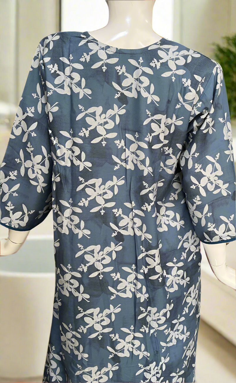 Green Leafy Spun Long Sleeves Nighty. Flowy Spun Fabric | Laces and Frills