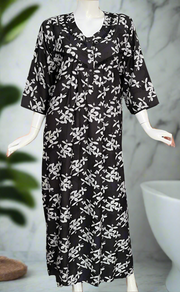 Egg Plant Colour Leafy Spun Long Sleeves Nighty. Flowy Spun Fabric | Laces and Frills