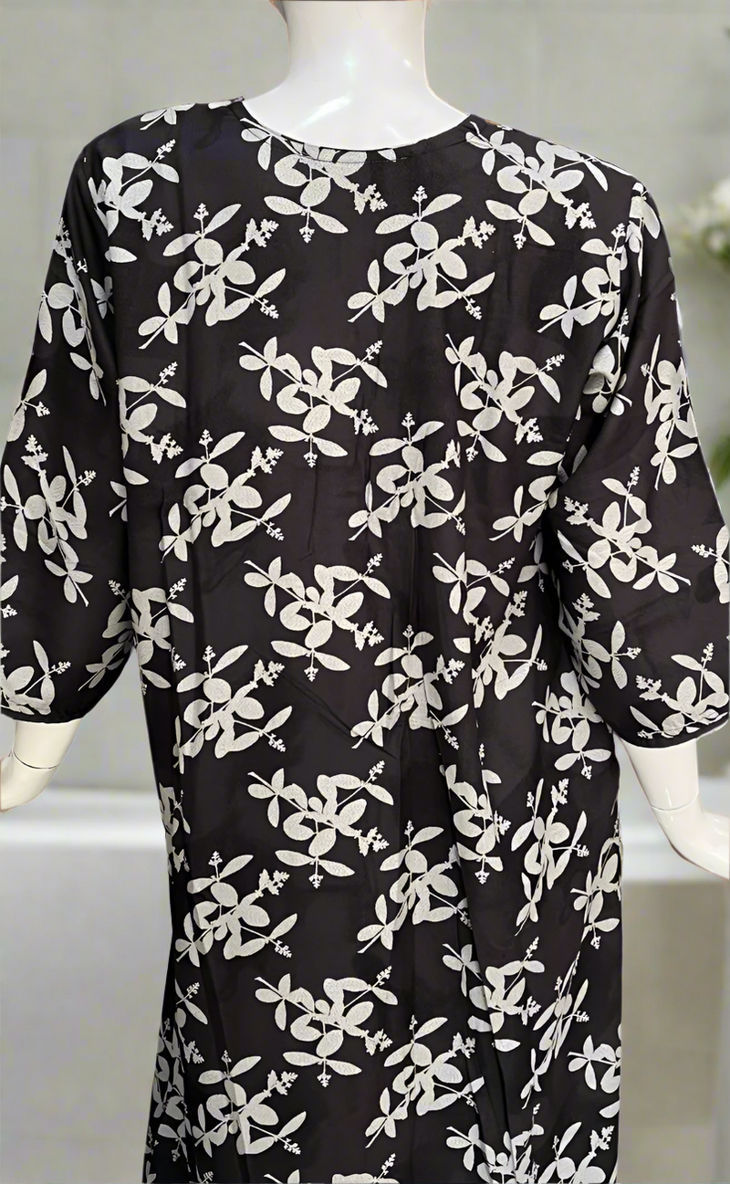 Egg Plant Colour Leafy Spun Long Sleeves Nighty. Flowy Spun Fabric | Laces and Frills