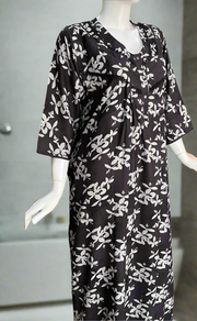 Egg Plant Colour Leafy Spun Long Sleeves Nighty. Flowy Spun Fabric | Laces and Frills