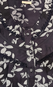 Egg Plant Colour Leafy Spun Long Sleeves Nighty. Flowy Spun Fabric | Laces and Frills