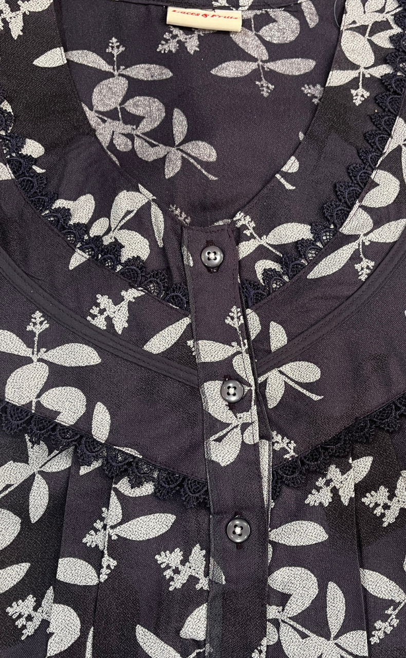 Egg Plant Colour Leafy Spun Long Sleeves Nighty. Flowy Spun Fabric | Laces and Frills