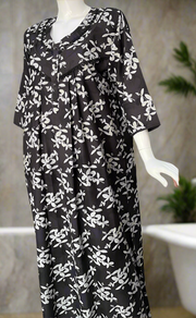 Egg Plant Colour Leafy Spun Long Sleeves Nighty. Flowy Spun Fabric | Laces and Frills