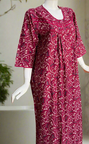 Magenta Garden Spun Long Sleeves Nighty. Flowy Spun Fabric | Laces and Frills