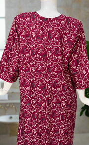 Magenta Garden Spun Long Sleeves Nighty. Flowy Spun Fabric | Laces and Frills