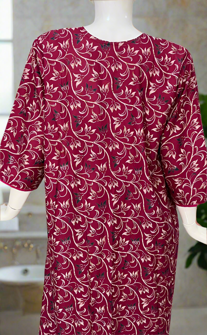 Magenta Garden Spun Long Sleeves Nighty. Flowy Spun Fabric | Laces and Frills