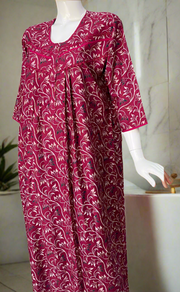 Magenta Garden Spun Long Sleeves Nighty. Flowy Spun Fabric | Laces and Frills
