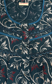 Teal Green Garden Spun Long Sleeves Nighty. Flowy Spun Fabric | Laces and Frills