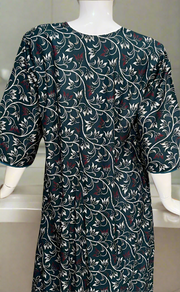 Teal Green Garden Spun Long Sleeves Nighty. Flowy Spun Fabric | Laces and Frills