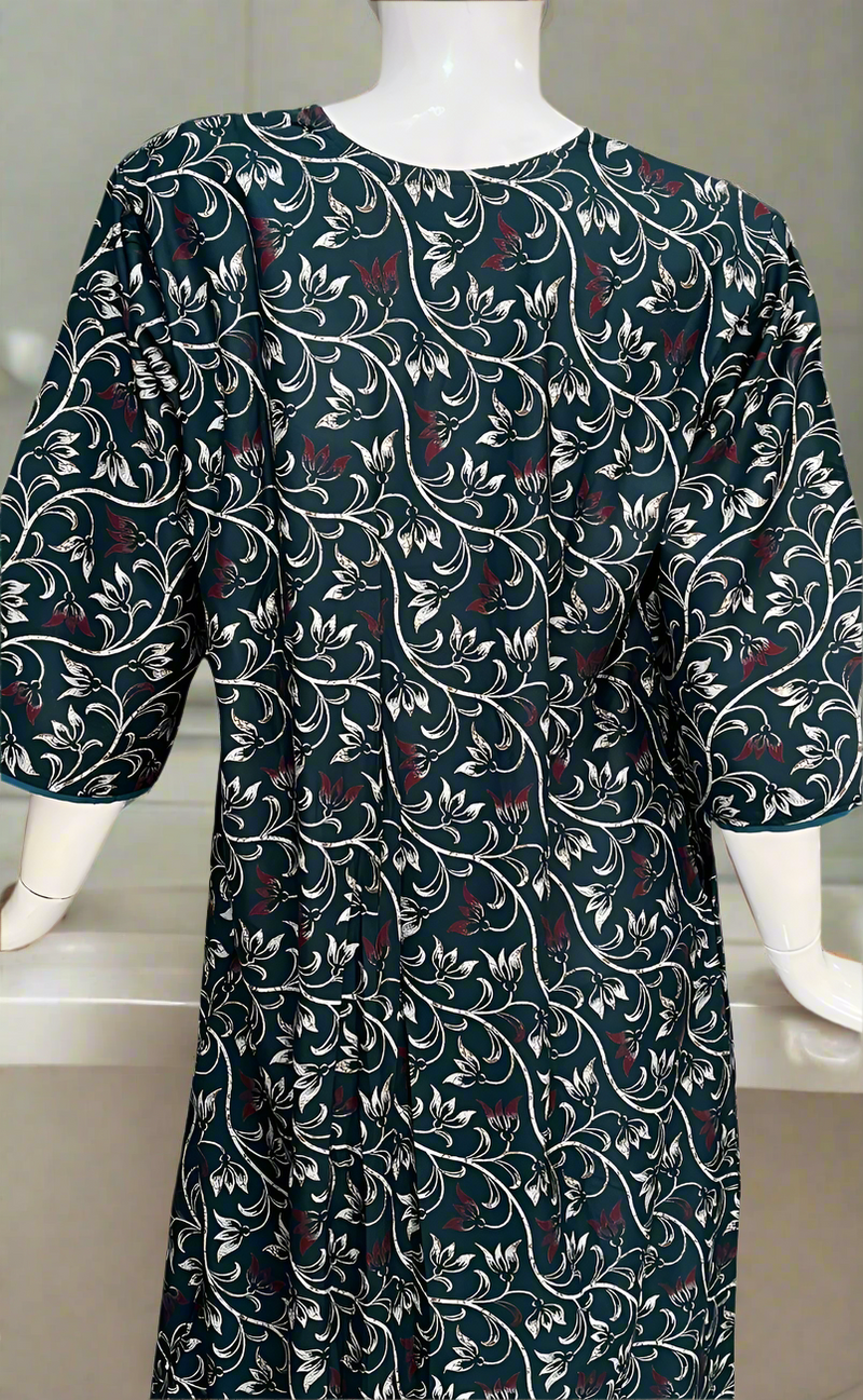 Teal Green Garden Spun Long Sleeves Nighty. Flowy Spun Fabric | Laces and Frills