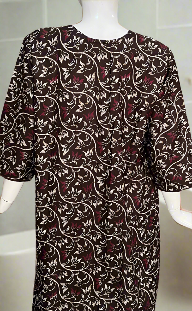 Brown Garden Spun Long Sleeves Nighty. Flowy Spun Fabric | Laces and Frills