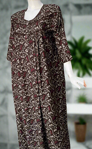 Brown Garden Spun Long Sleeves Nighty. Flowy Spun Fabric | Laces and Frills