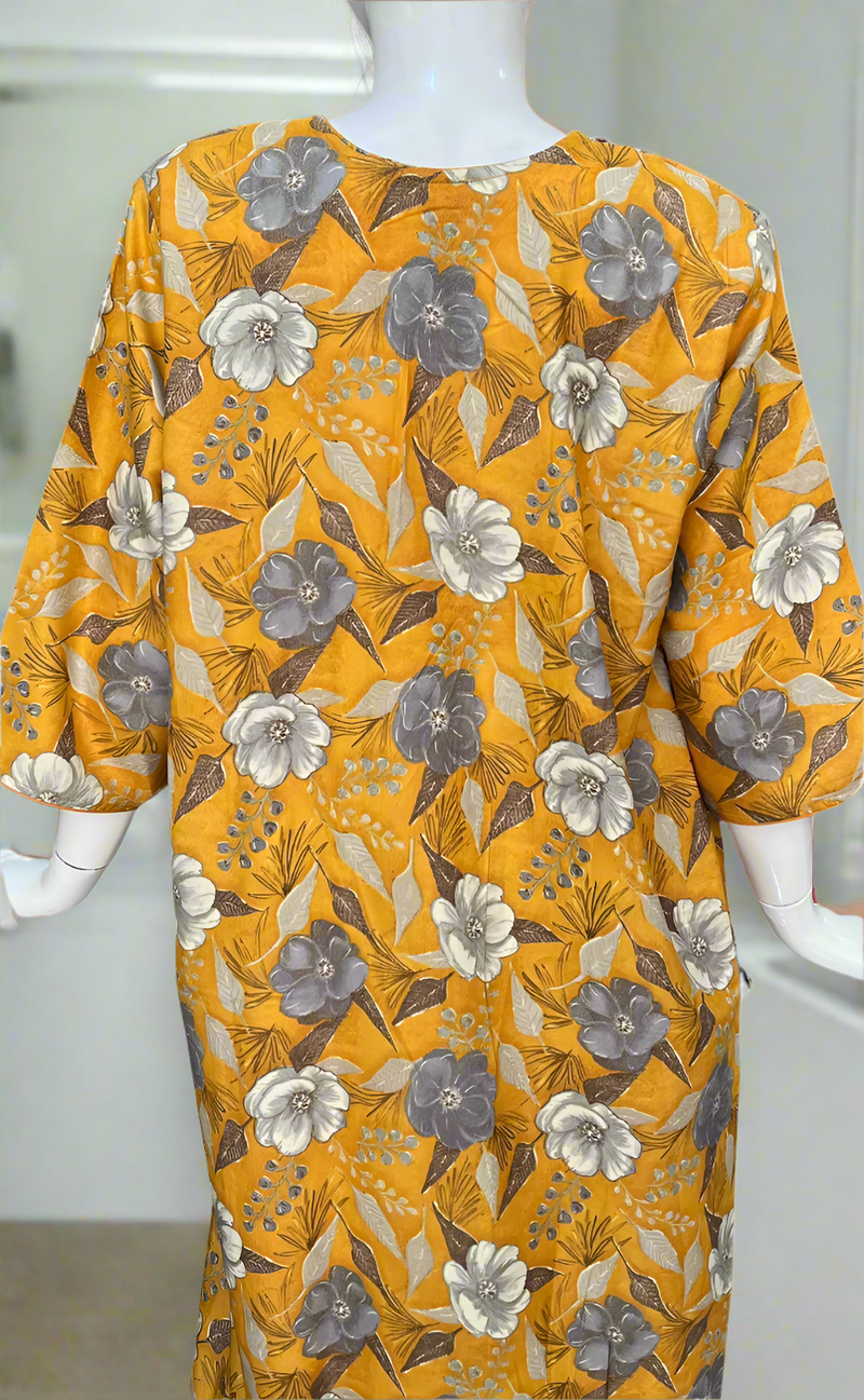 Yellow Garden Spun Long Sleeves Nighty. Flowy Spun Fabric | Laces and Frills