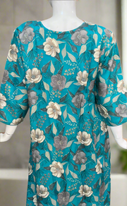 Sky Blue Garden Spun Long Sleeves Nighty. Flowy Spun Fabric | Laces and Frills