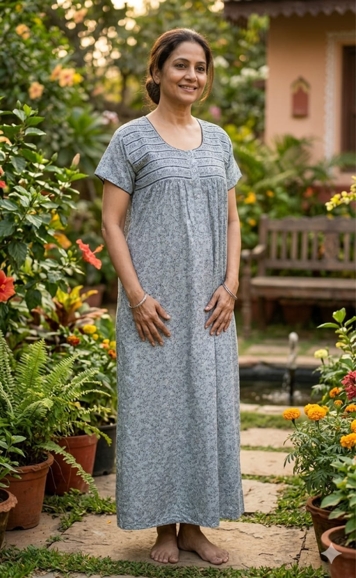 Pista Green Smocking Spun Nighty. Flowy Spun Fabric | Laces and Frills - Laces and Frills