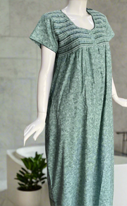 Pista Green Smocking Spun Nighty. Flowy Spun Fabric | Laces and Frills