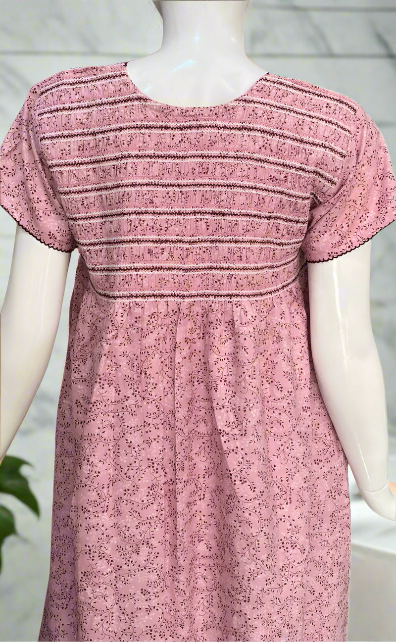 Pink Smocking Spun Nighty. Flowy Spun Fabric | Laces and Frills