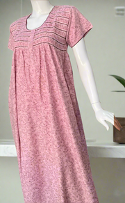 Pink Smocking Spun Nighty. Flowy Spun Fabric | Laces and Frills