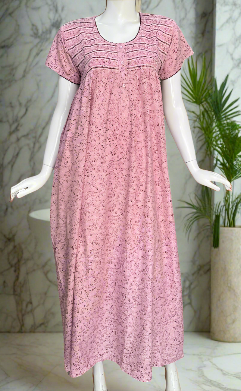 Pink Smocking Spun Nighty. Flowy Spun Fabric | Laces and Frills